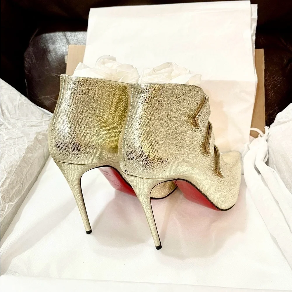 Christian Louboutin Triniboot ankle bootie, shiny gold supple leather EU38.5